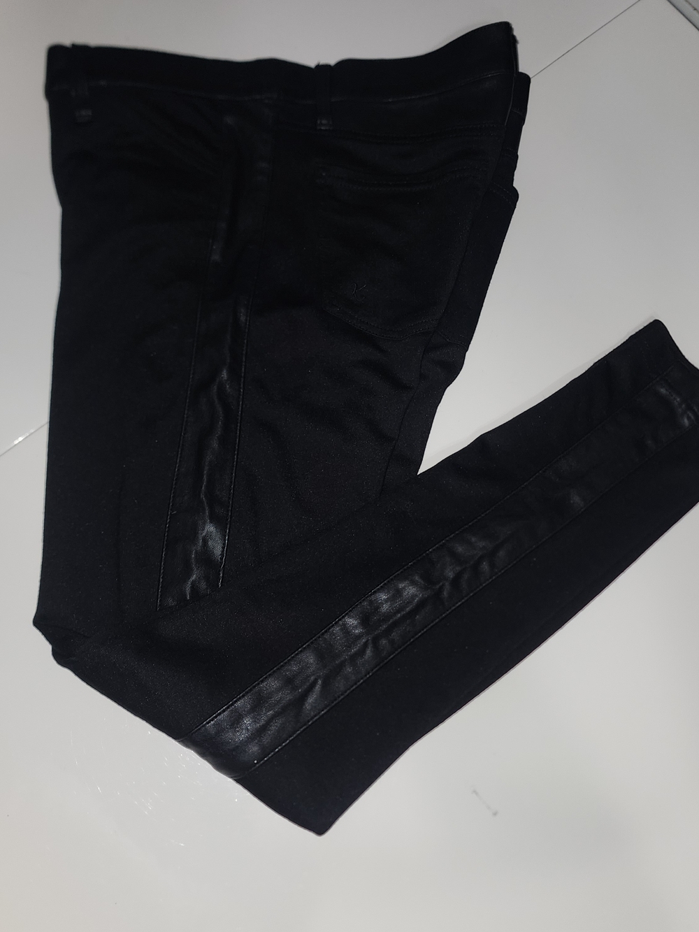 Black Skinny Tuxedo Pants with Faux-Leather Trim Size 6